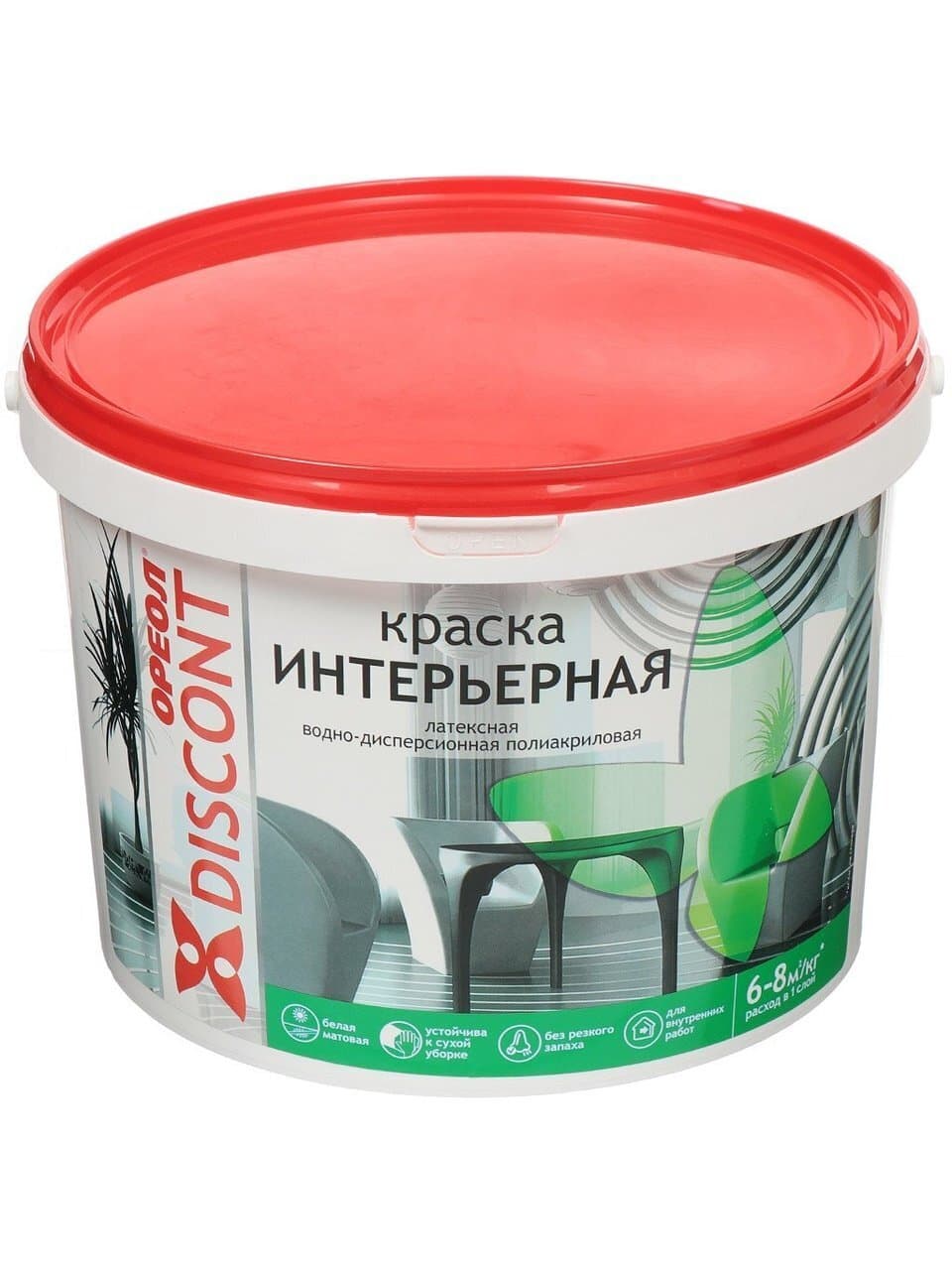 Краска водно-дисперсионная, Ореол, Дисконт, латексная, интерьерная, матовая, белая, 1.5 кг