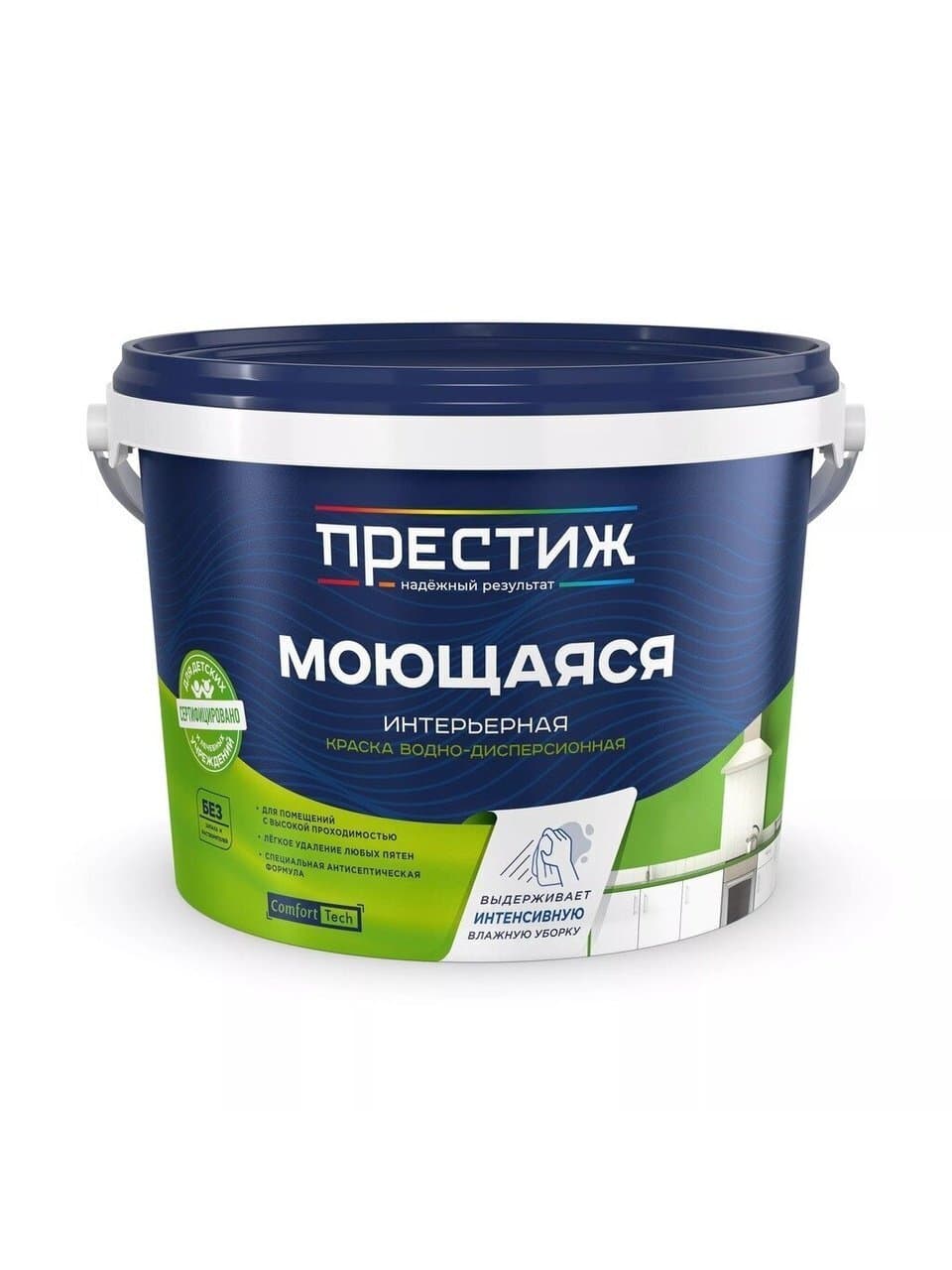 Краска водно-дисперсионная, Престиж, W-4, акриловая, универсальная, моющаяся, влагостойкая, матовая, супербелая, 2.7 кг