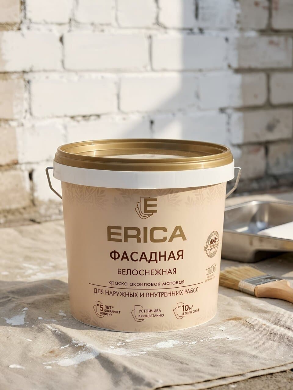 Краска водно-дисперсионная, Erica, акриловая, фасадная, моющаяся, влагостойкая, матовая, белая, 1.4 кг