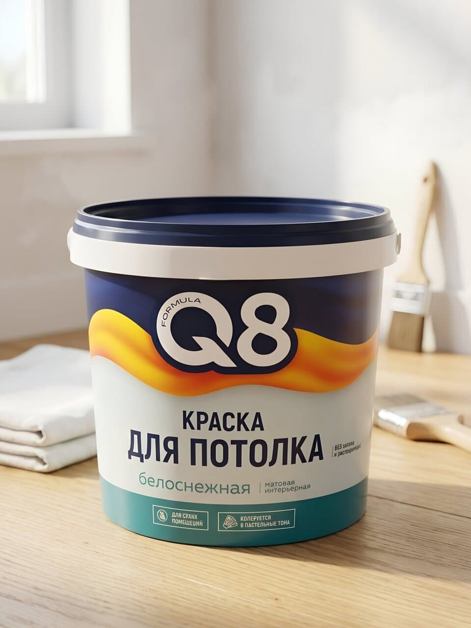 Краска водно-дисперсионная, Formula Q8, акриловая, для потолков, матовая, белая, 1.4 кг
