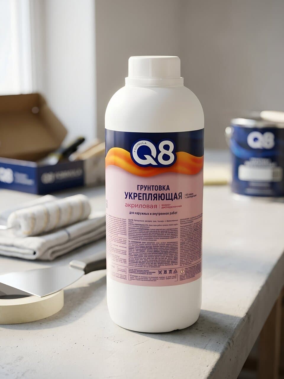 Грунтовка водно-дисперсионная, акриловая, Formula Q8, проникающая, для внутренних и наружных работ, 1 л