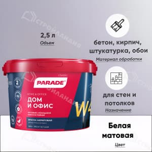 Краска интерьерная PARADE W4 белая матовая 2,5 л