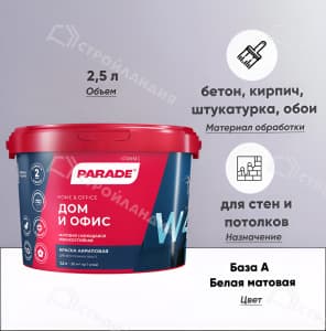 Краска интерьерная PARADE W4 матовая база А 2,5 л