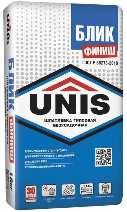 Шпатлевка гипсовая Юнис Блик финишная 18кг