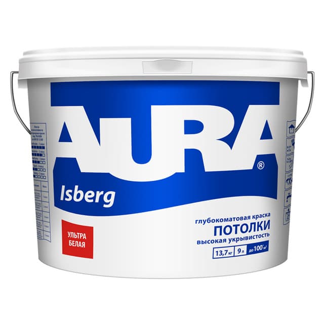 краска в/д AURA ISBERG для потолков 9л, арт.4607003914592